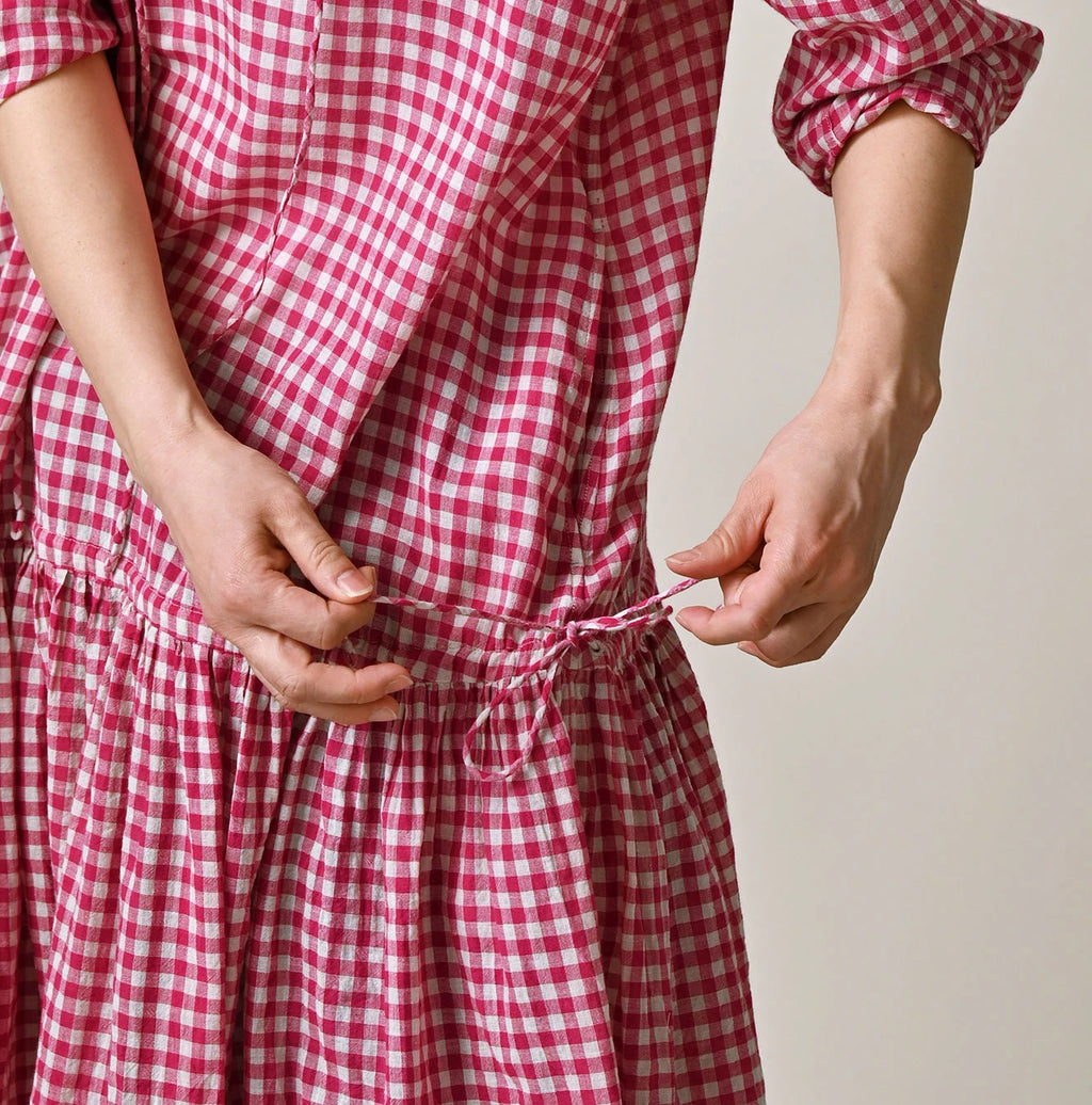 Gauze Gingham Frill Collar Dress Detail