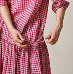 Gauze Gingham Frill Collar Dress Detail