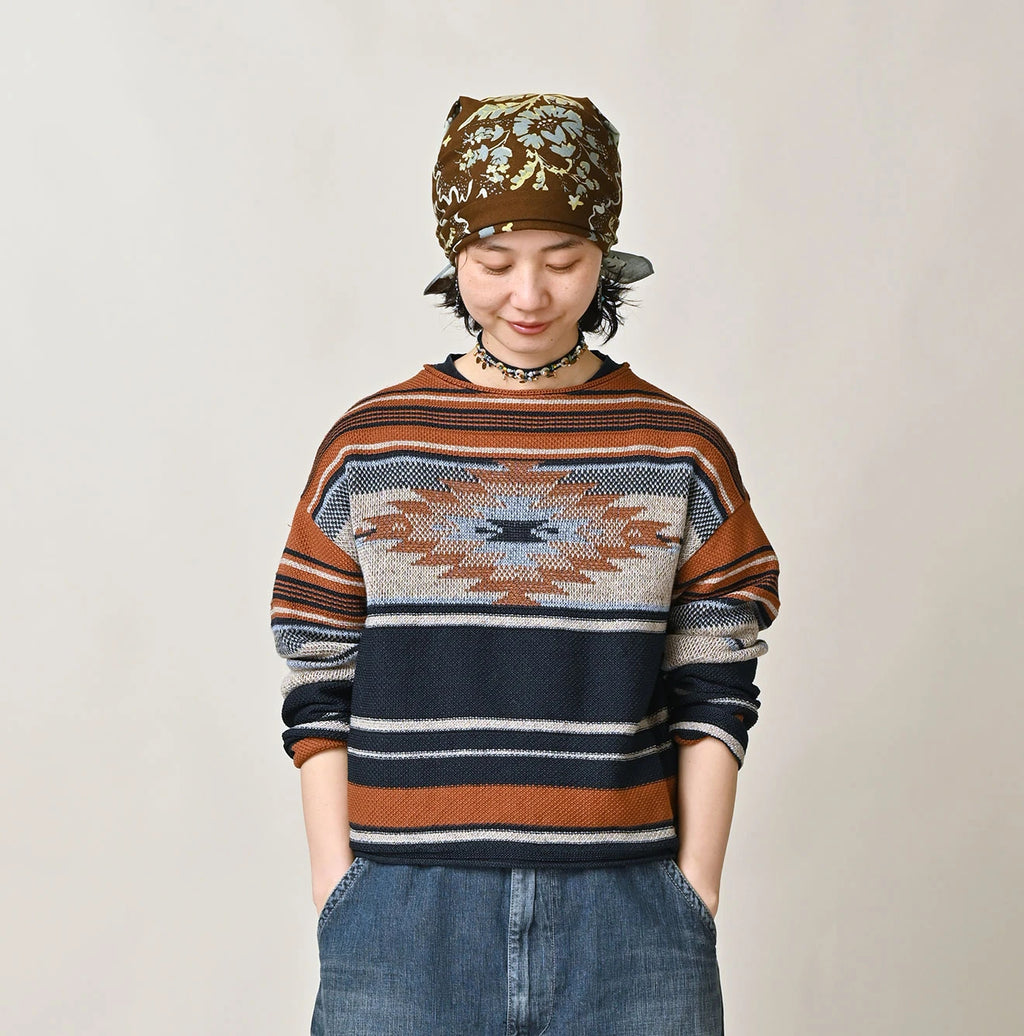 Indigo Native Gima Jacquard M Sweater Female Model