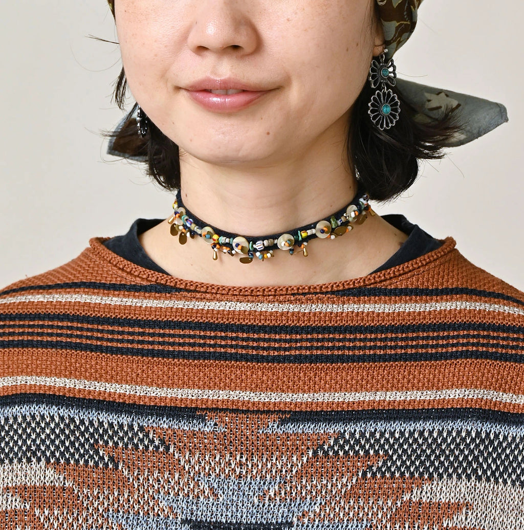 Indigo Native Gima Jacquard M Sweater Detail