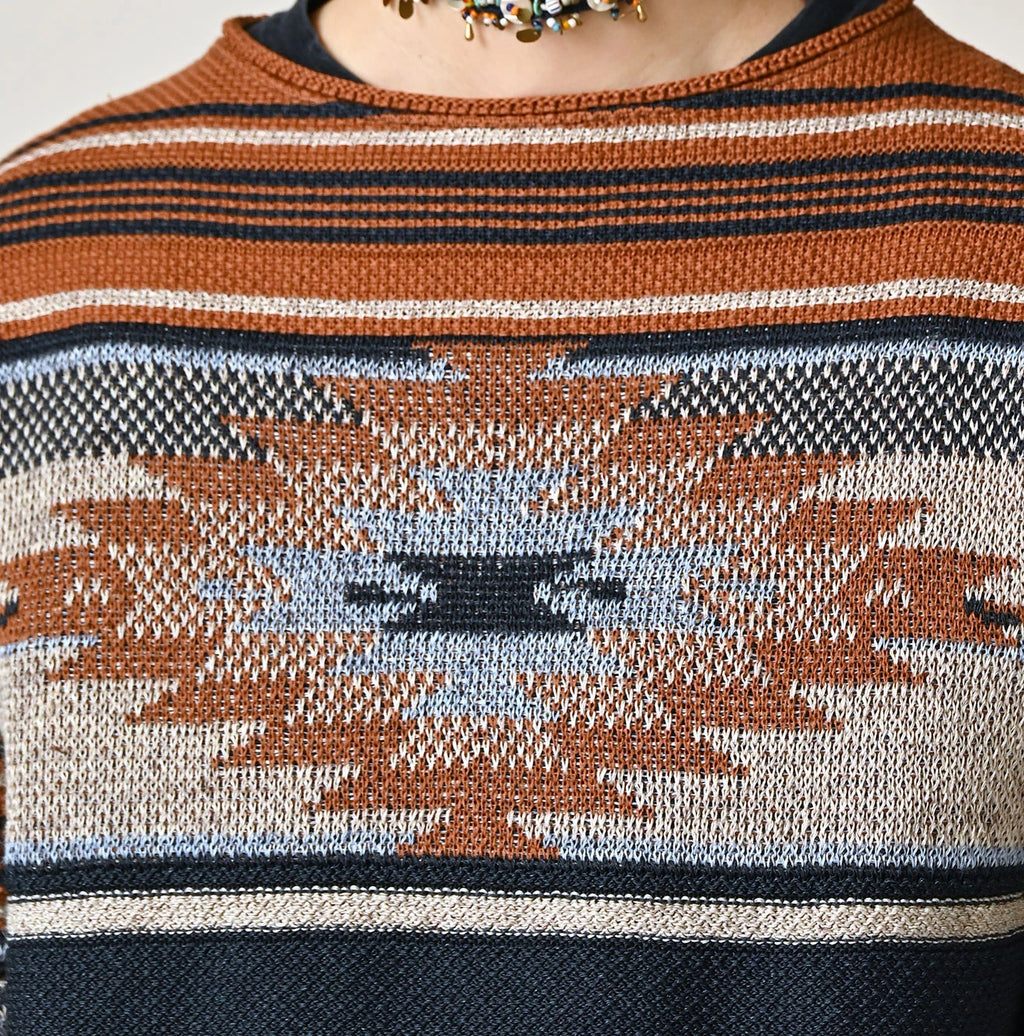Indigo Native Gima Jacquard M Sweater Detail