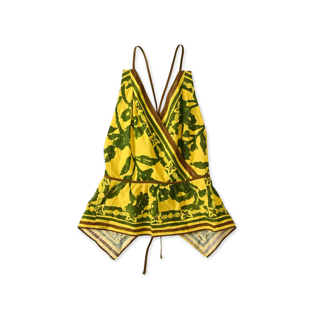 Indian Khadi Flax Flower Tank Bra Yellow
