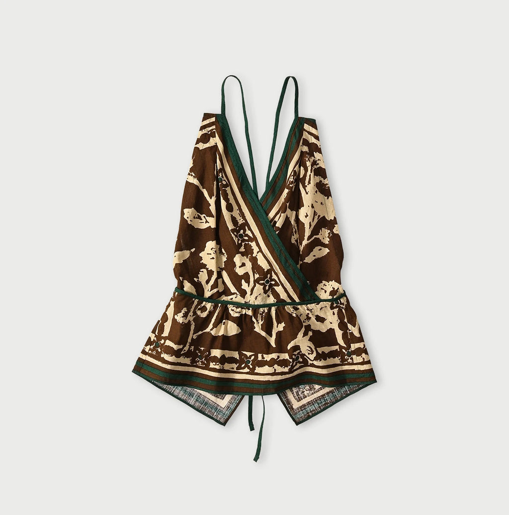 Indian Khadi Flax Flower Tank Bra Brown