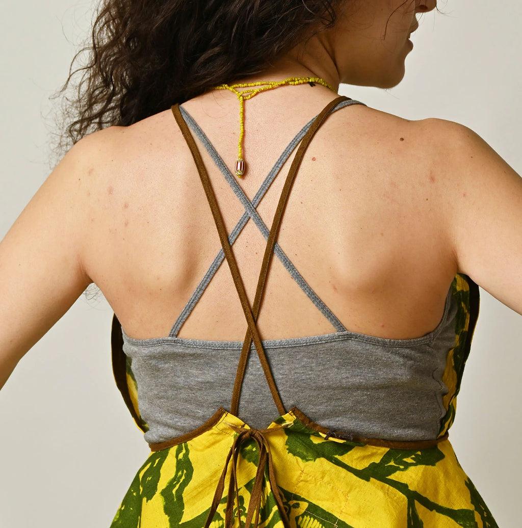 Indian Khadi Flax Flower Tank Bra Detail