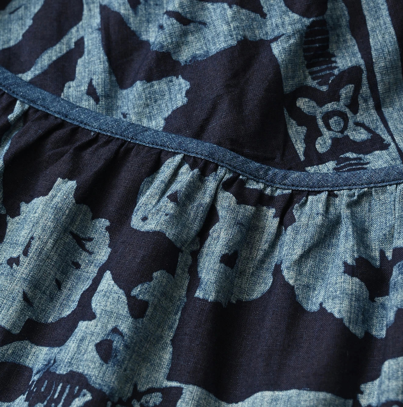 Indigo Indian Khadi Flax Flower Tank Bra Detail