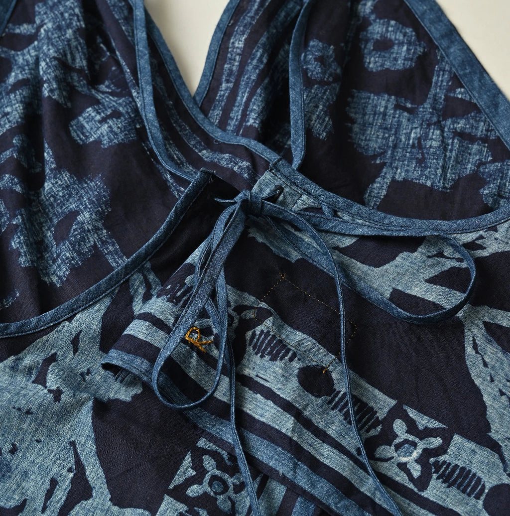 Indigo Indian Khadi Flax Flower Tank Bra Detail