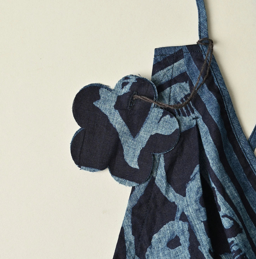 Indigo Indian Khadi Flax Flower Tank Bra Detail