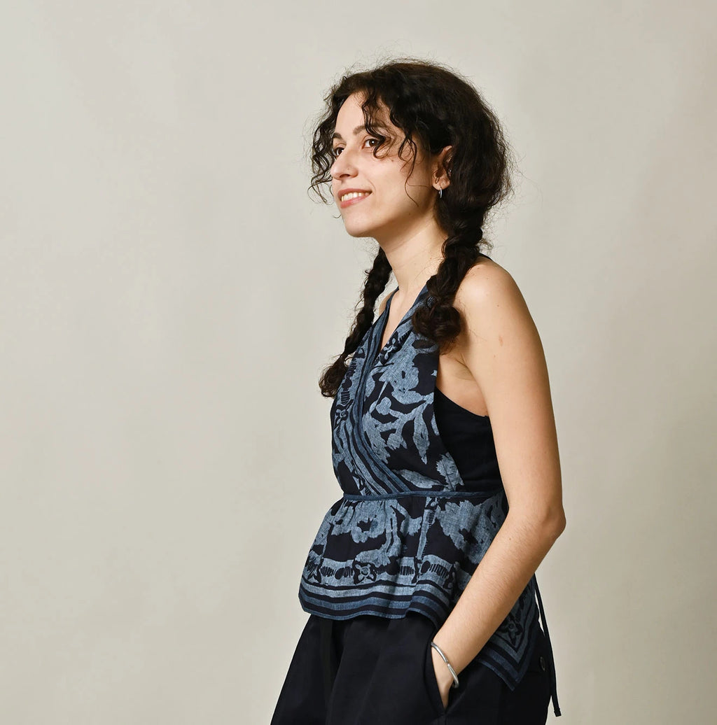 Indigo Indian Khadi Flax Flower Tank Bra Female Model