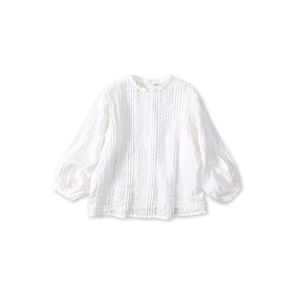 Linen Pintuck Lace Blouse White