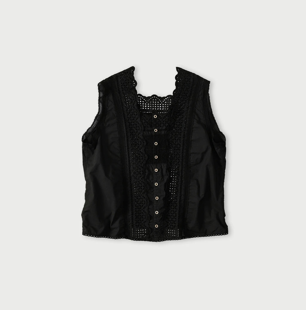 Batiste Cutwork Sleeveless Top Antique Sumi Black