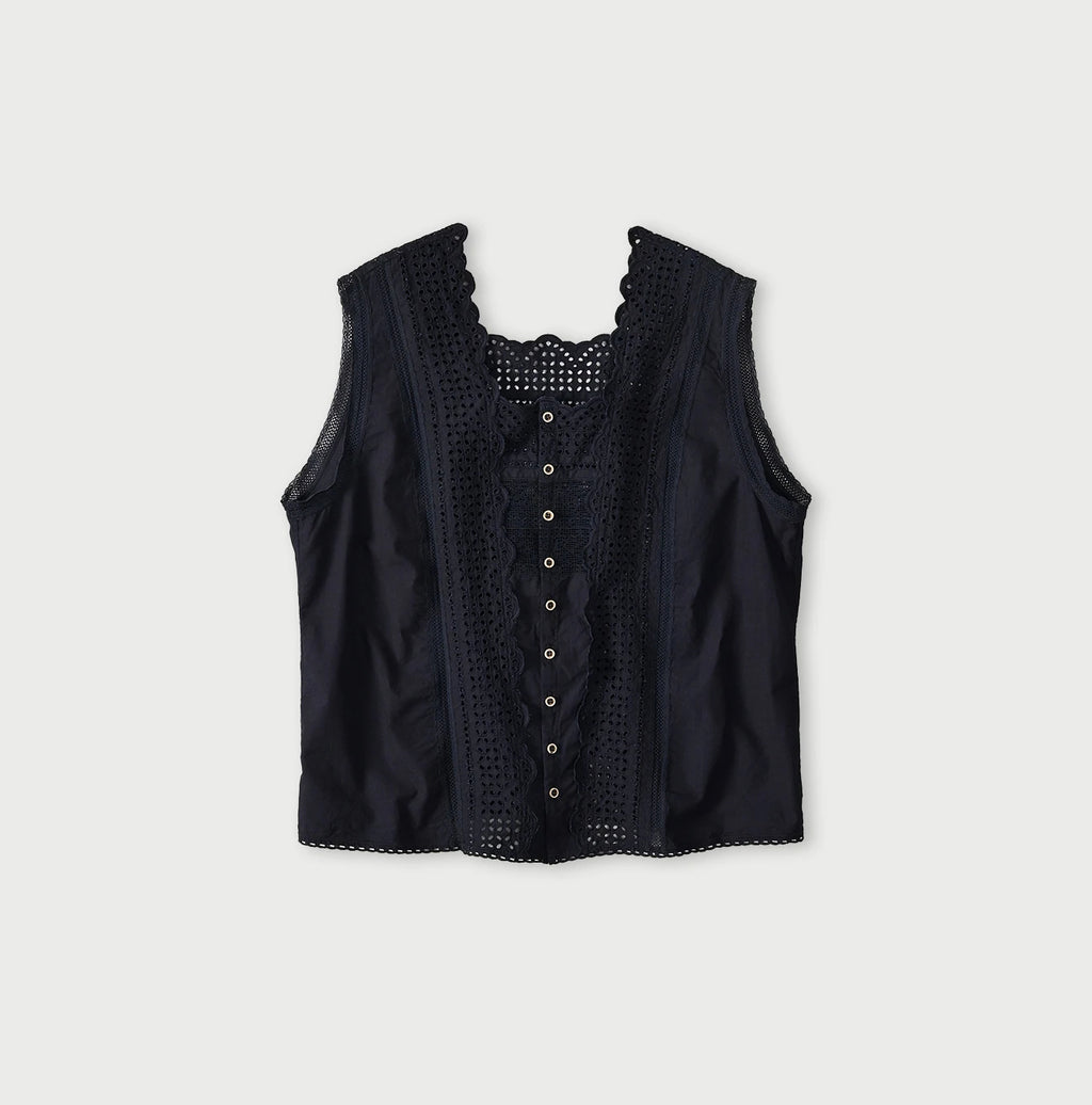 Indigo Batiste Cutwork Sleeveless Top