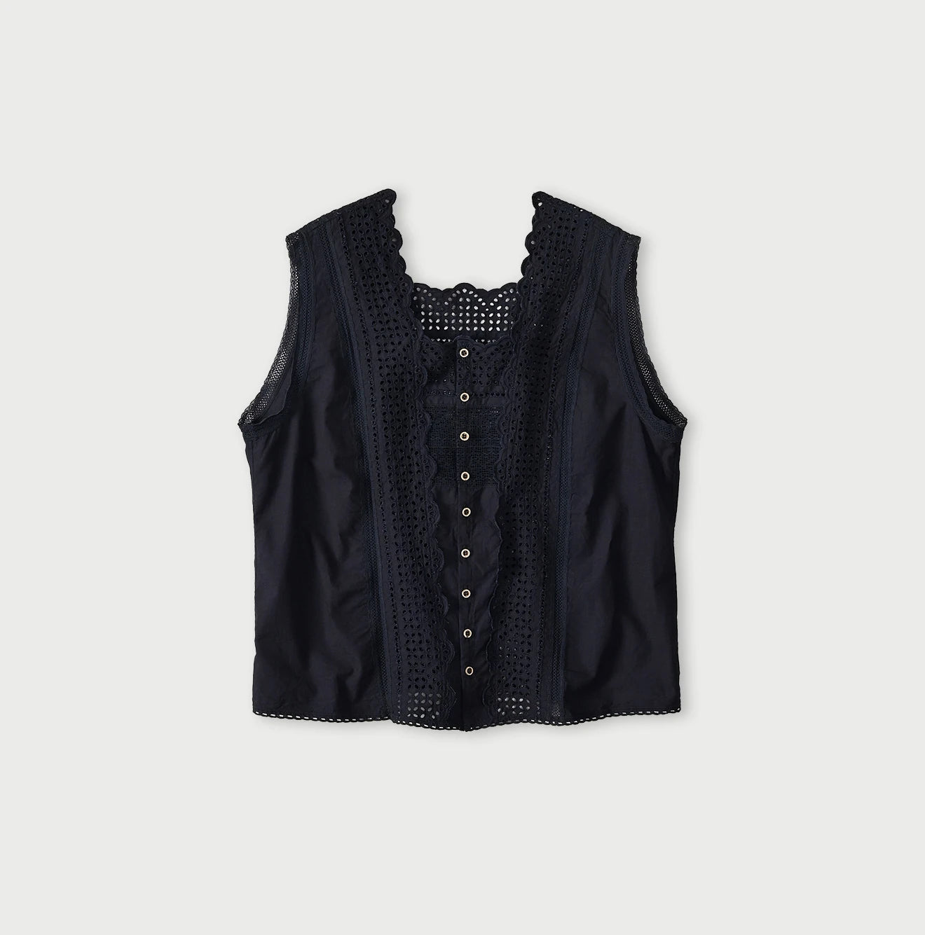 Indigo Batiste Cutwork Sleeveless Top