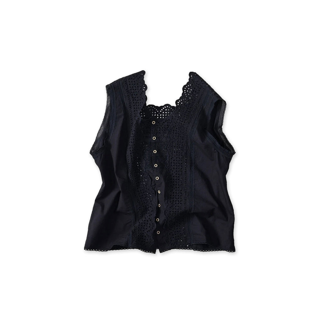 Indigo Batiste Cutwork Sleeveless Top
