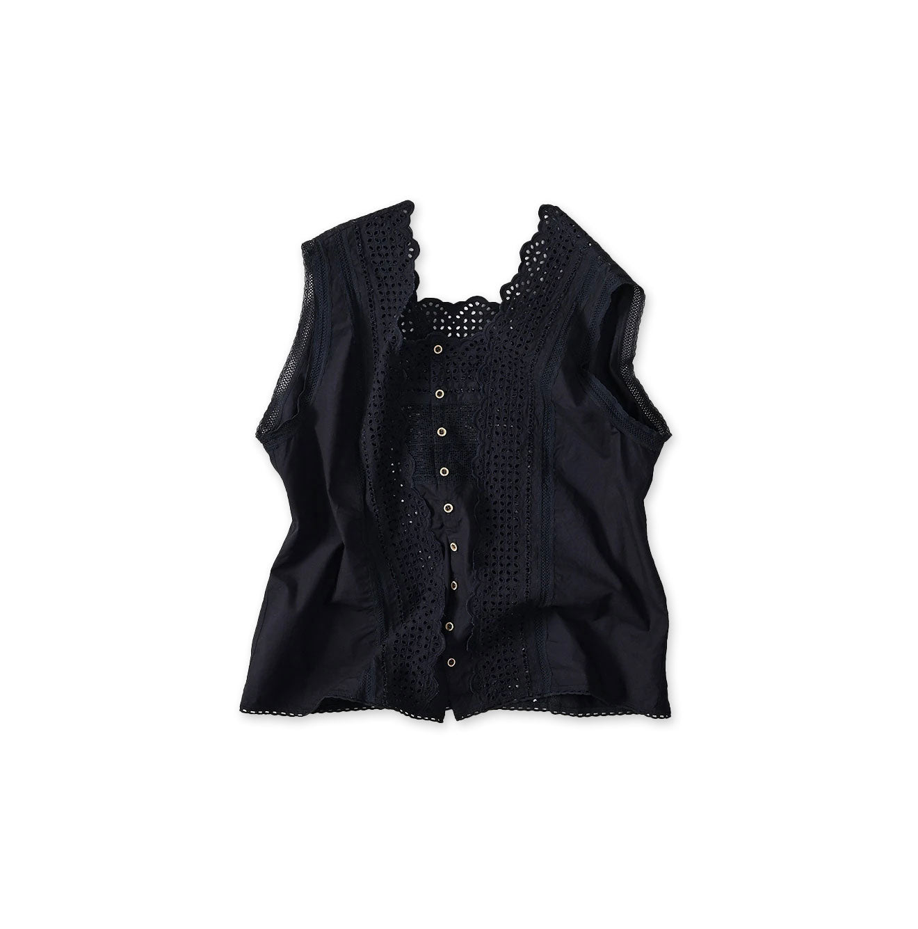 Indigo Batiste Cutwork Sleeveless Top
