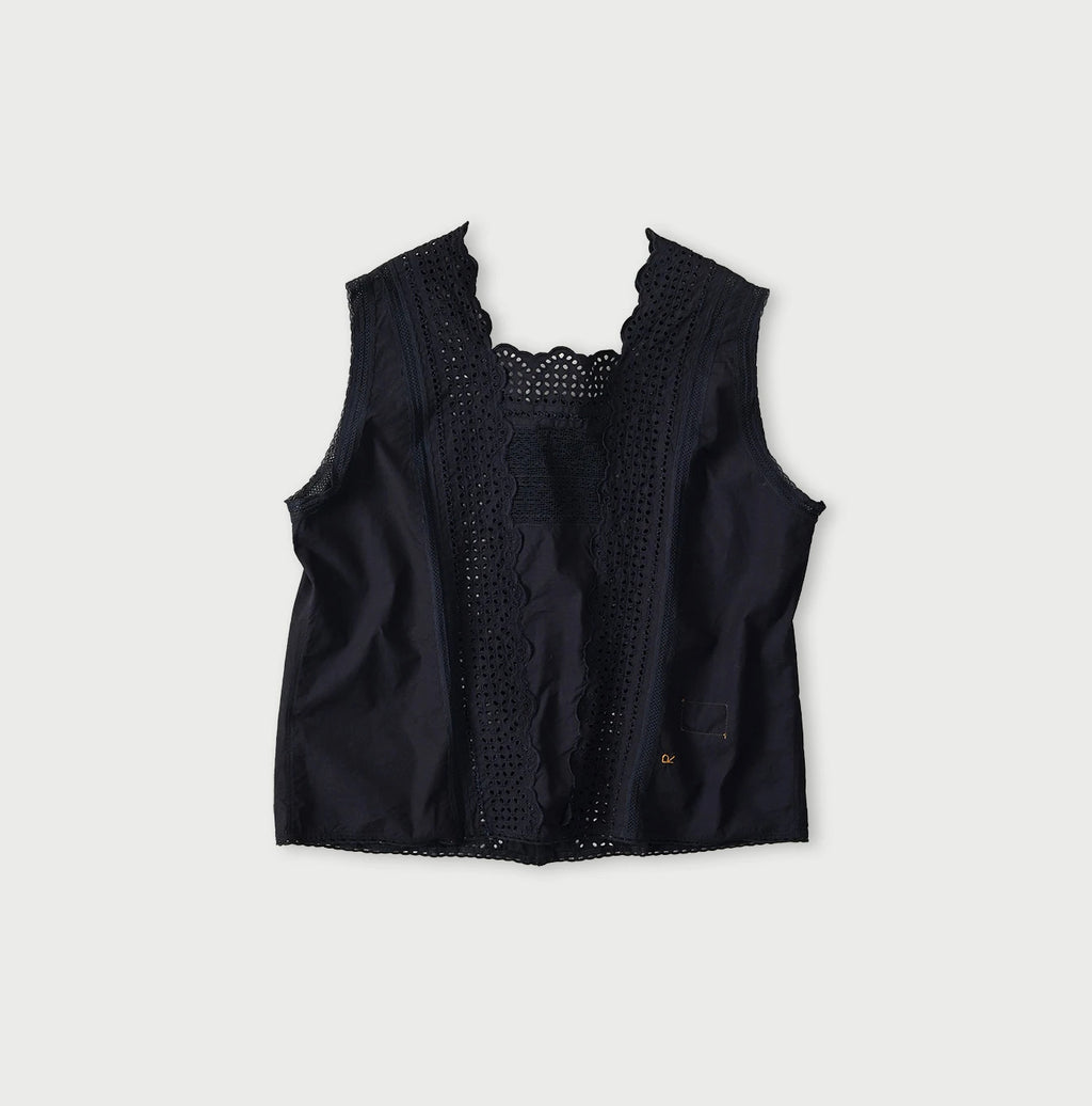 Indigo Batiste Cutwork Sleeveless Top Back