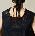 Indigo Batiste Cutwork Sleeveless Top Detail