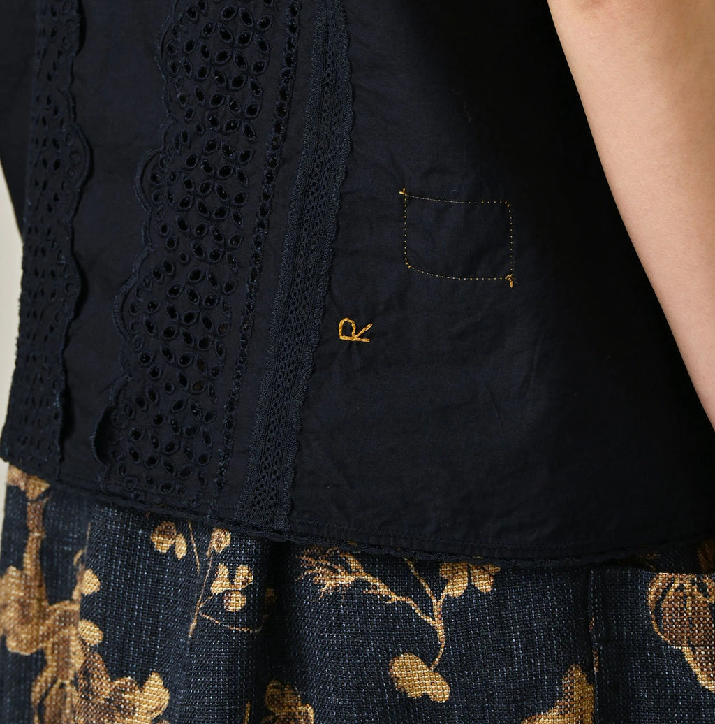 Indigo Batiste Cutwork Sleeveless Top Detail