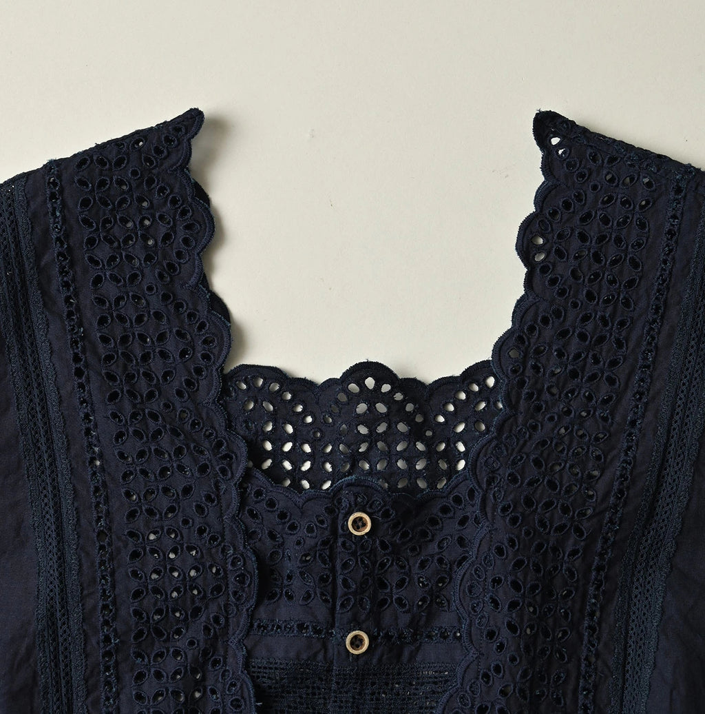 Indigo Batiste Cutwork Sleeveless Top Detail