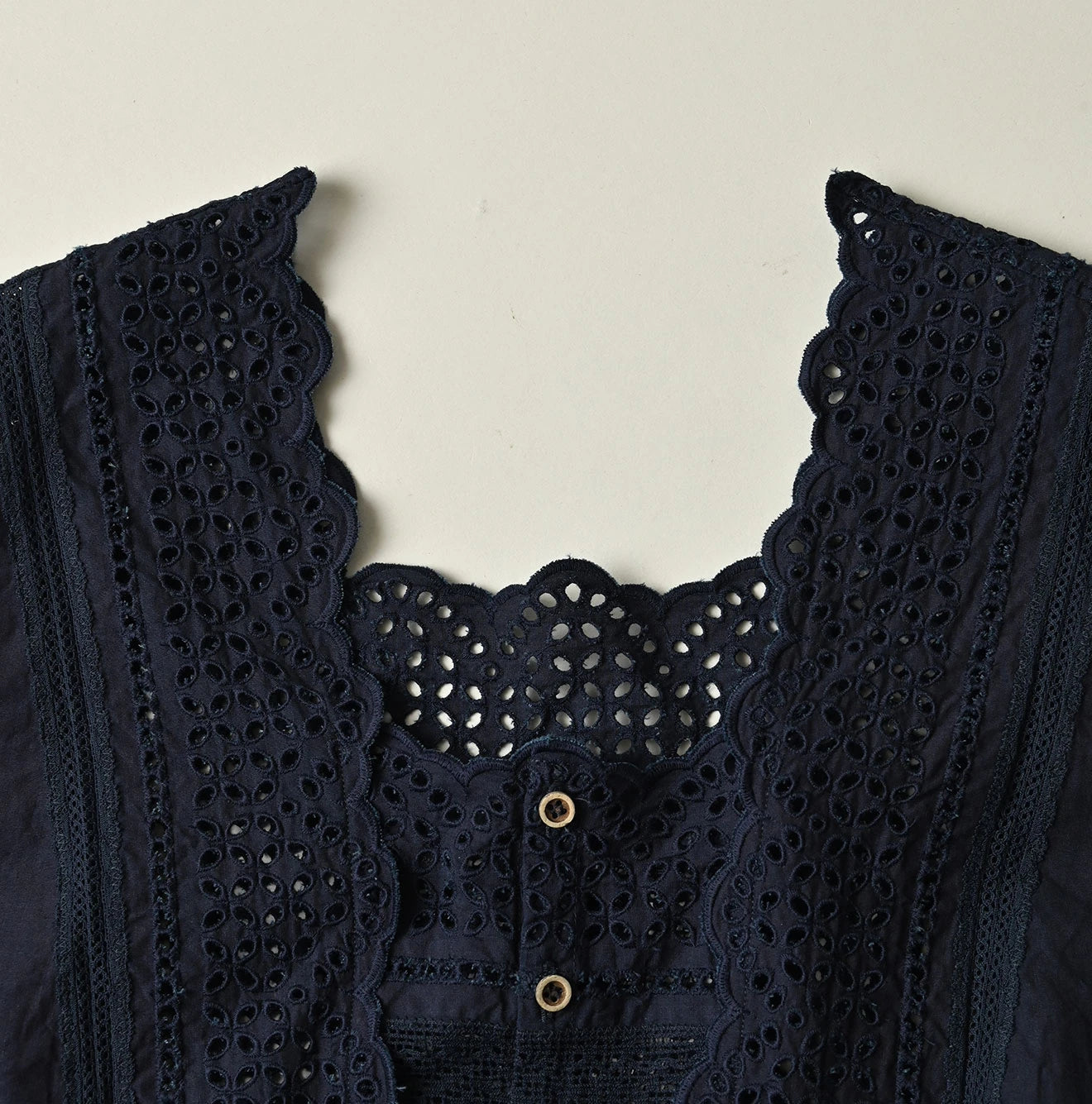Indigo Batiste Cutwork Sleeveless Top Detail