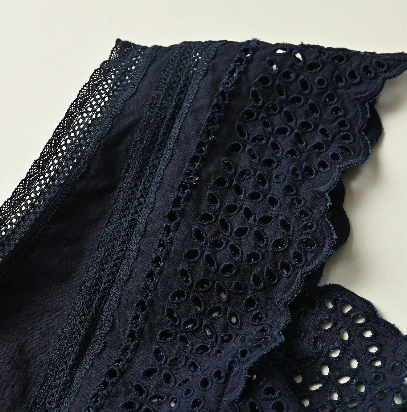 Indigo Batiste Cutwork Sleeveless Top Detail
