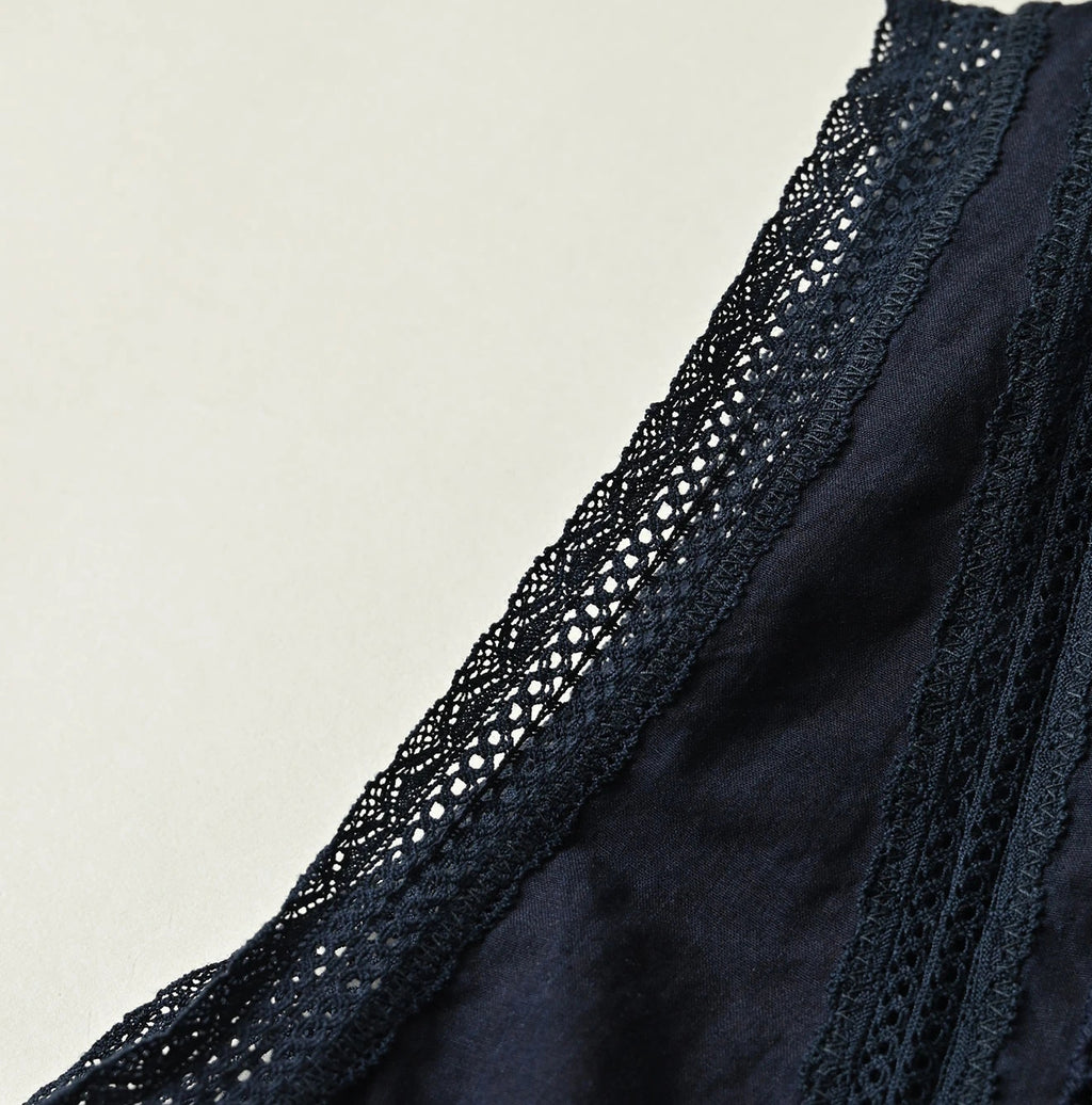 Indigo Batiste Cutwork Sleeveless Top Detail