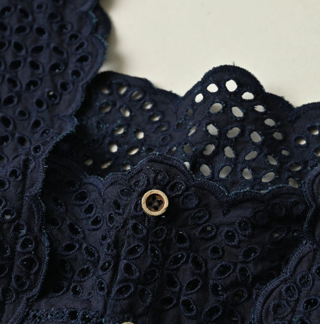Indigo Batiste Cutwork Sleeveless Top