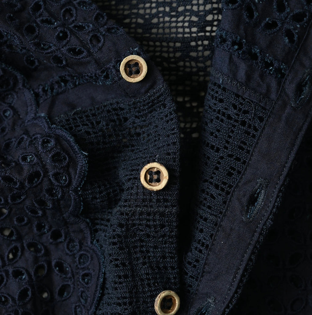 Indigo Batiste Cutwork Sleeveless Top