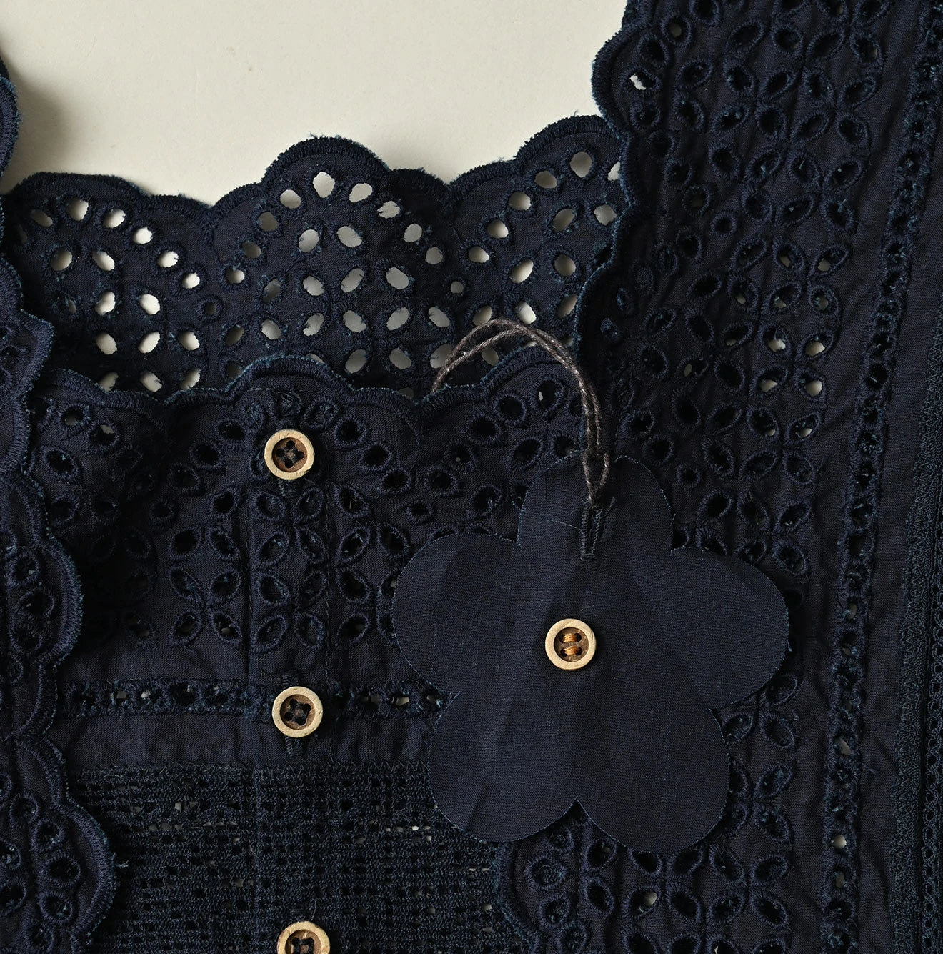 Indigo Batiste Cutwork Sleeveless Top Detail