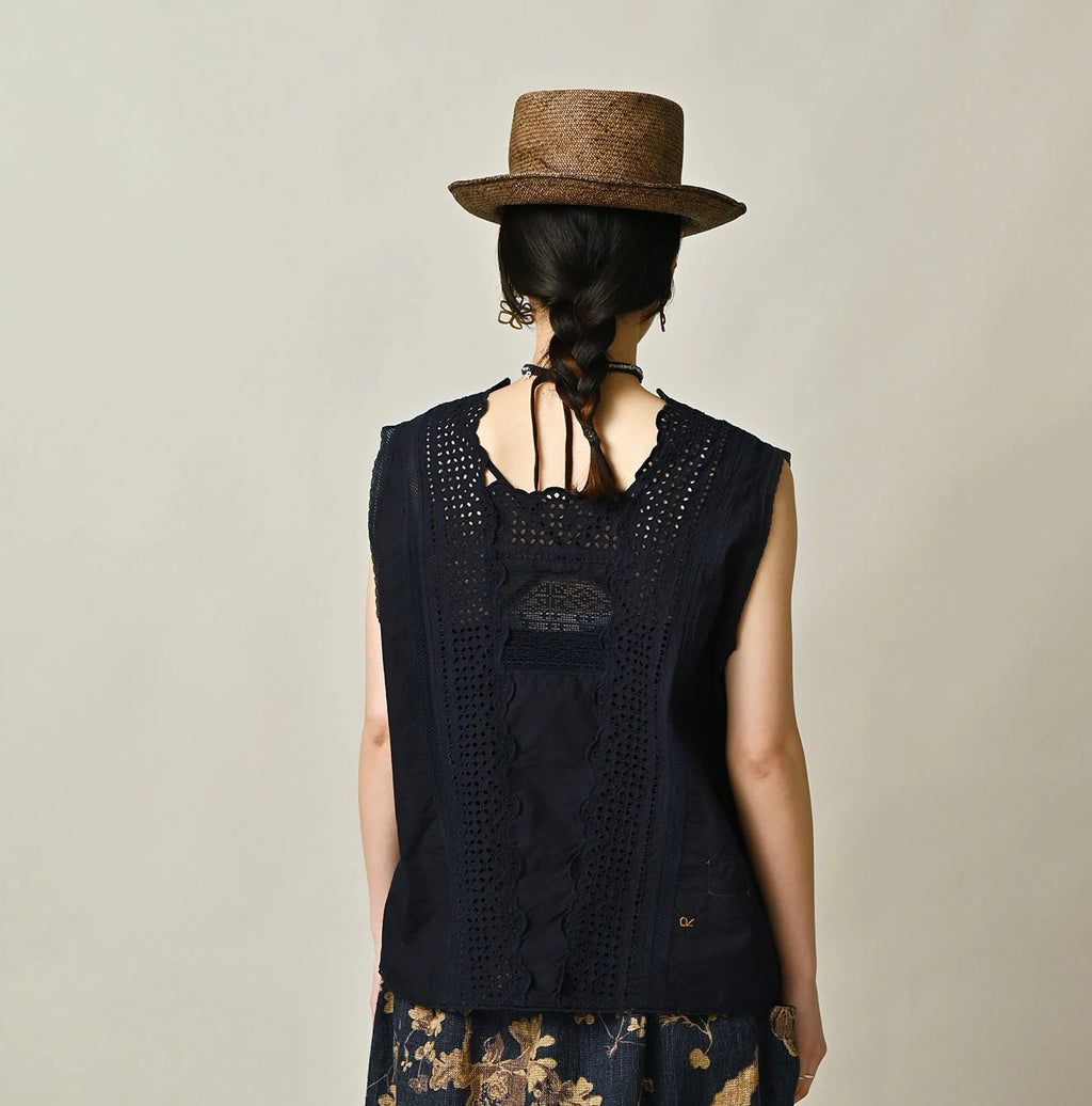 Indigo Batiste Cutwork Sleeveless Top Female Model