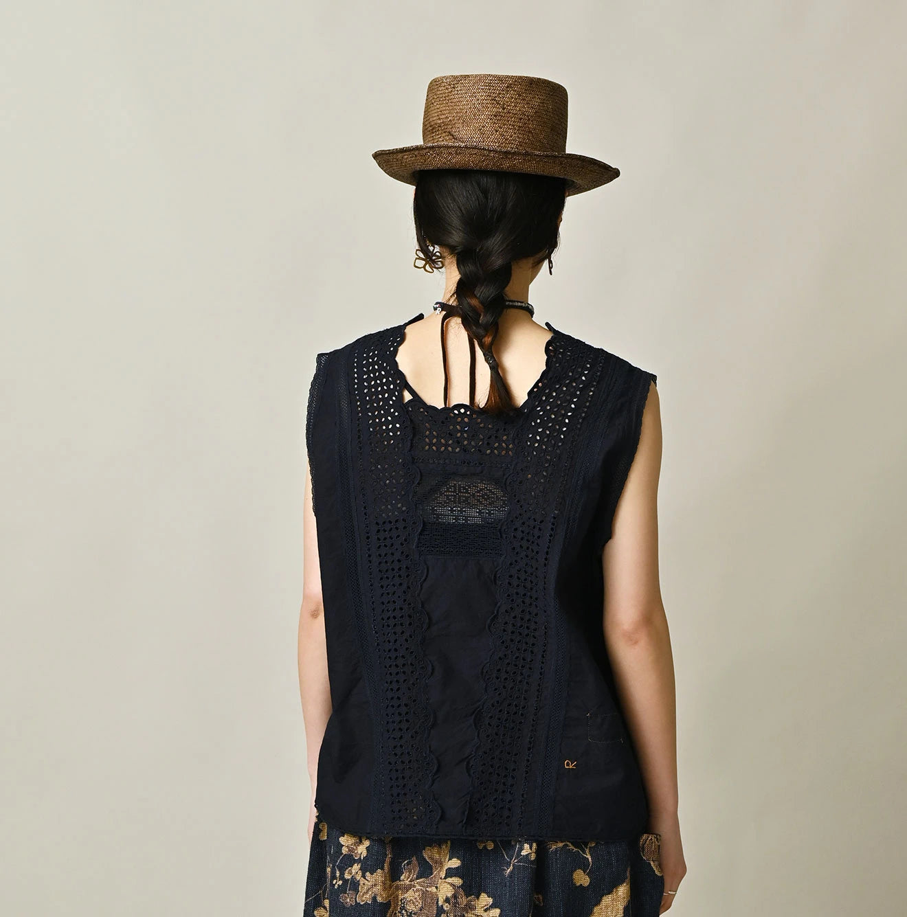 Indigo Batiste Cutwork Sleeveless Top Female Model