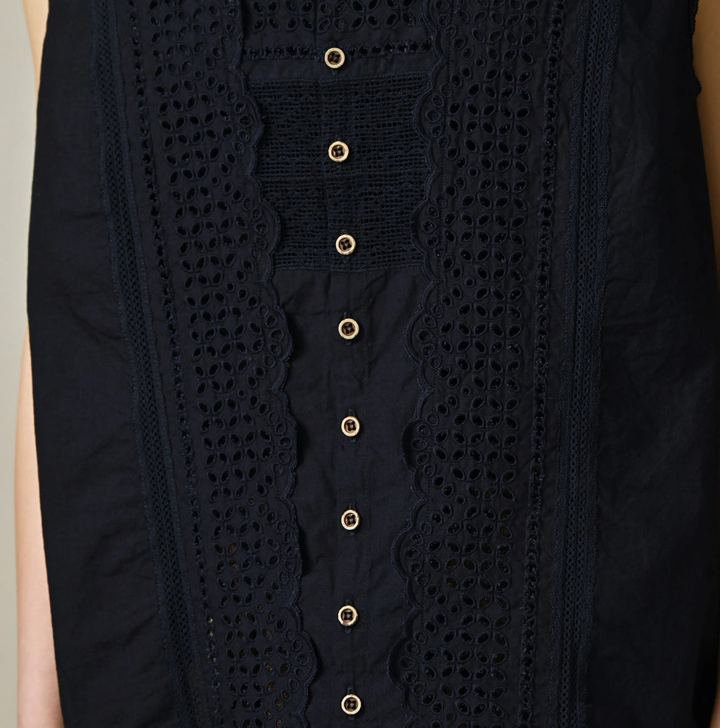 Indigo Batiste Cutwork Sleeveless Top Detail