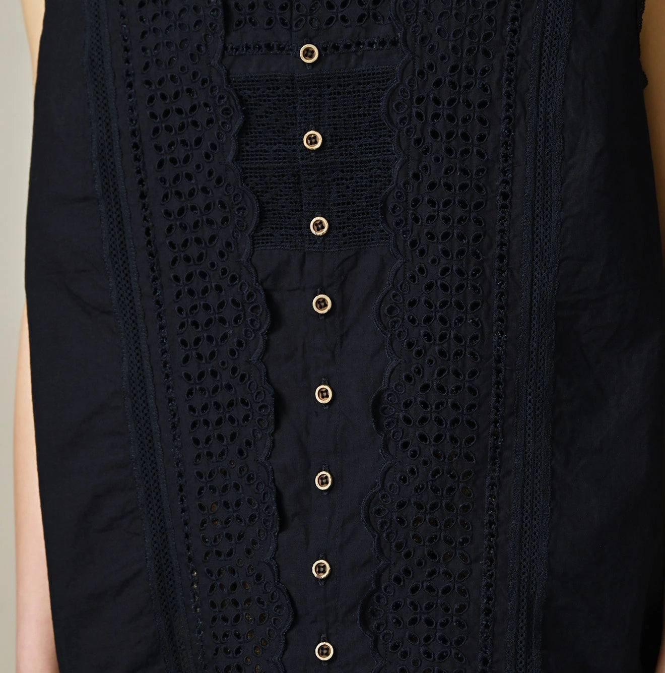 Indigo Batiste Cutwork Sleeveless Top Detail