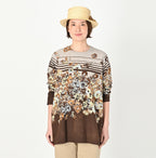 Border Flower Print Cotton Blouse Female Model