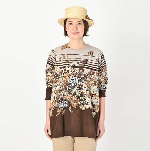 Border Flower Print Cotton Blouse Female Model