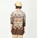 Border Flower Print Cotton Blouse Female Model