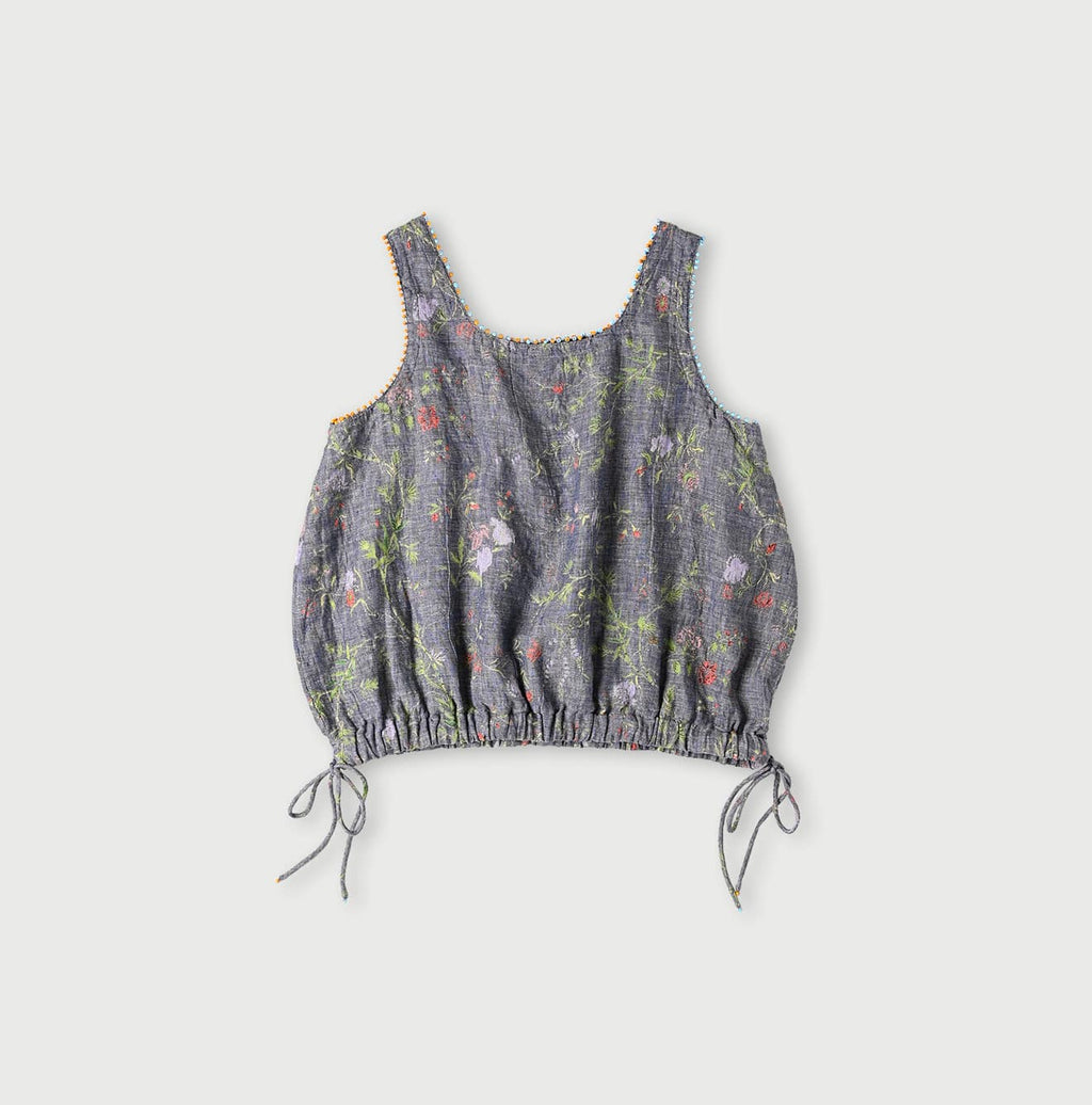 Dungaree Indian Cotton Linen Flower Print Poyon Camisole Blouse Back