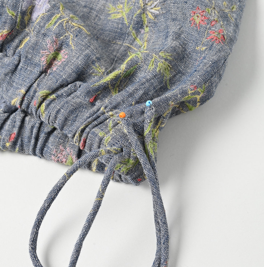 Dungaree Indian Cotton Linen Flower Print Poyon Camisole Blouse Detail