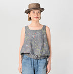 Dungaree Indian Cotton Linen Flower Print Poyon Camisole Blouse Female Model