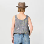 Dungaree Indian Cotton Linen Flower Print Poyon Camisole Blouse Female Model