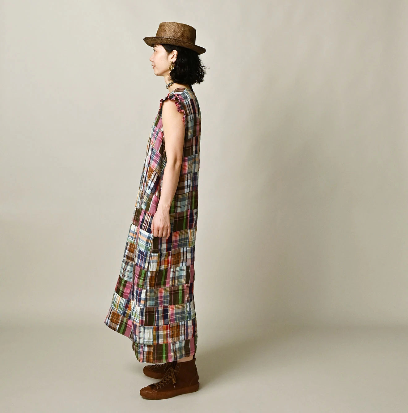 Indian Linen Patchwork POYON Dress Female Model