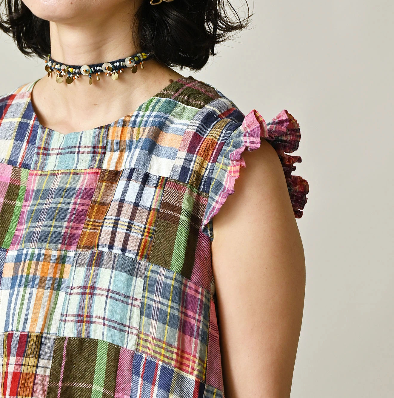 Indian Linen Patchwork POYON Dress Detail