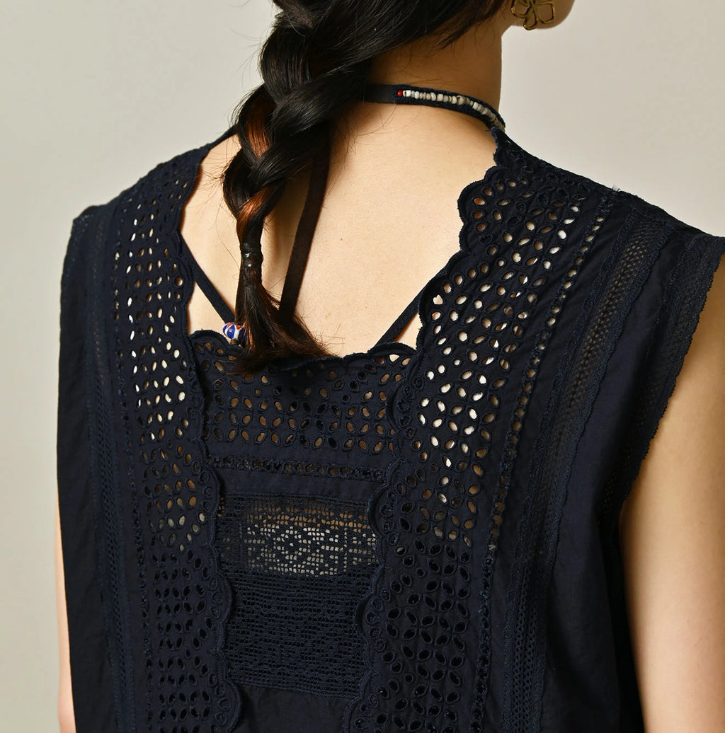 Indigo Batiste Cutwork Dress Detail
