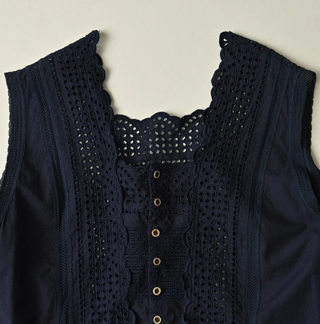 Indigo Batiste Cutwork Dress Detail