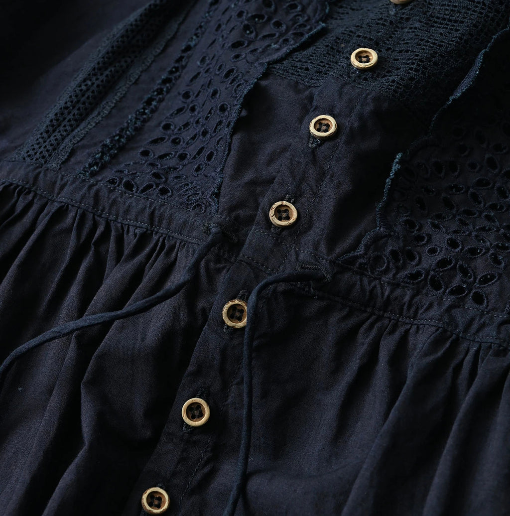 Indigo Batiste Cutwork Dress Detail