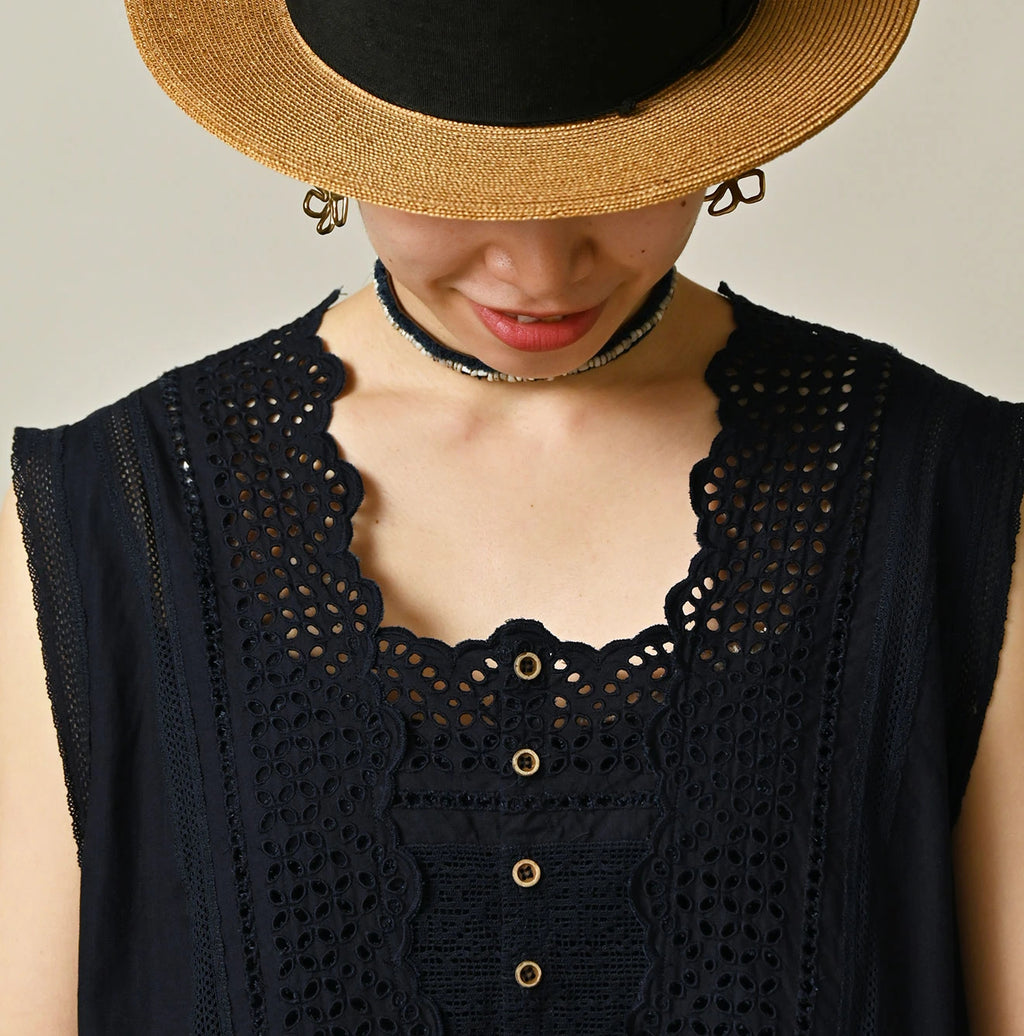 Indigo Batiste Cutwork Dress Detail