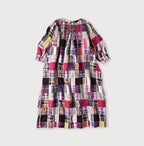 Indian Linen Patchwork Dress Blue Patchwork back