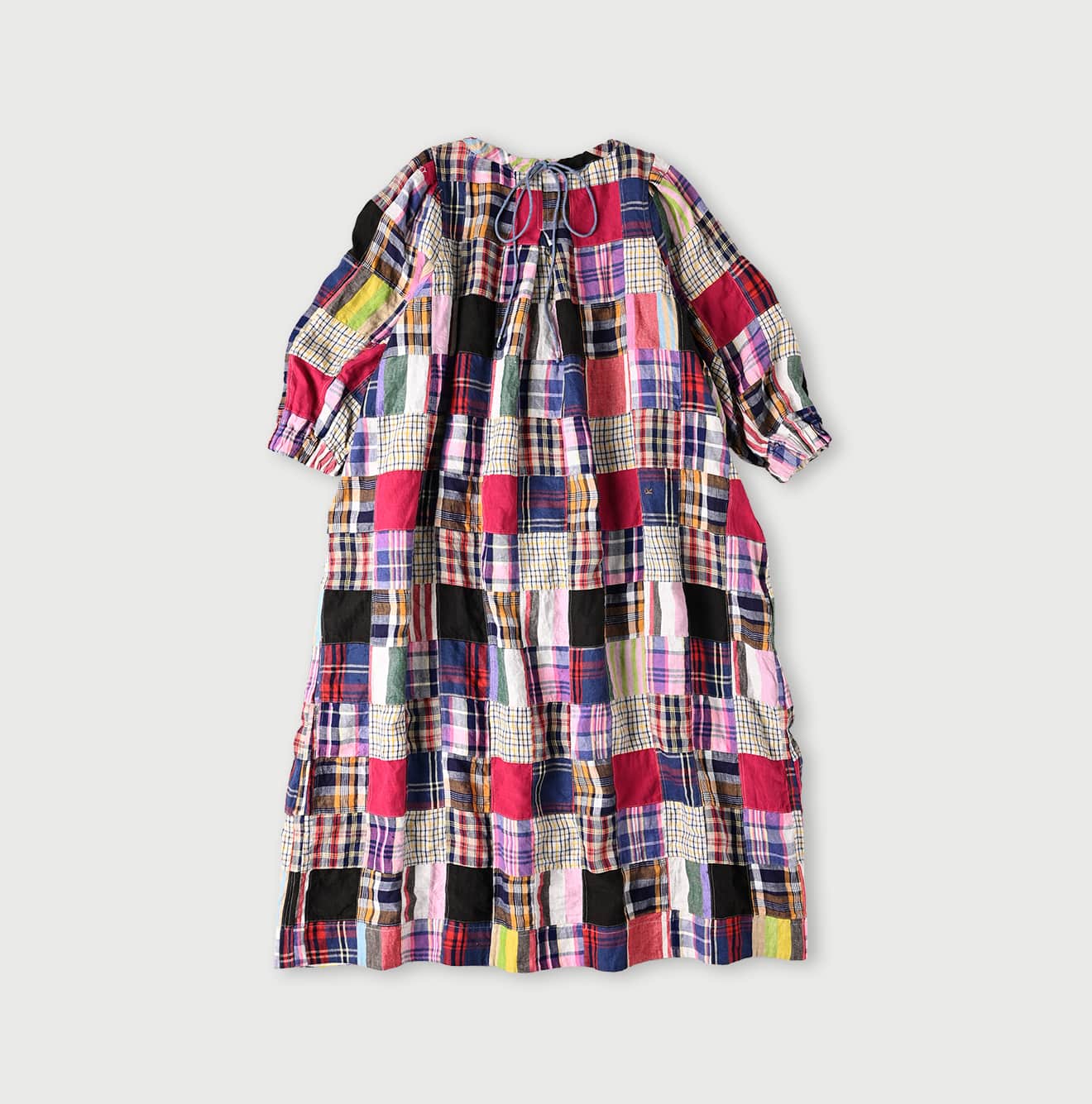 Indian Linen Patchwork Dress Blue Patchwork back