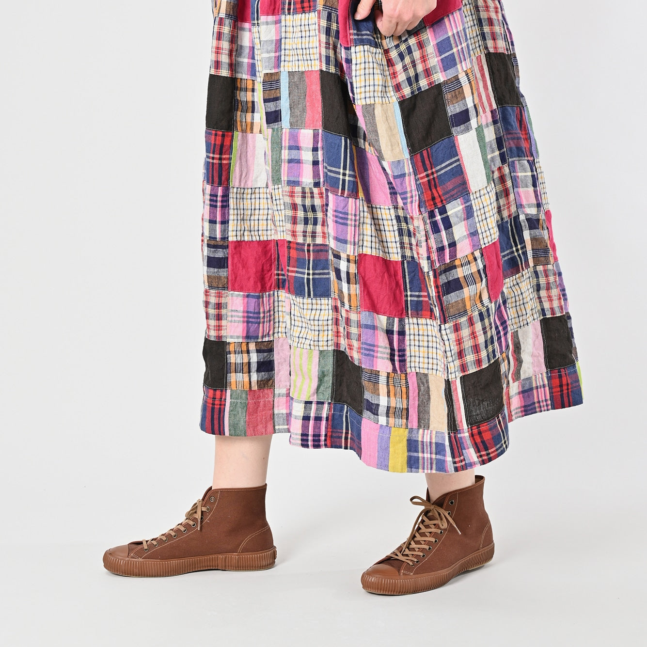 Indian Linen Patchwork Dress Blue Patchwork Detail