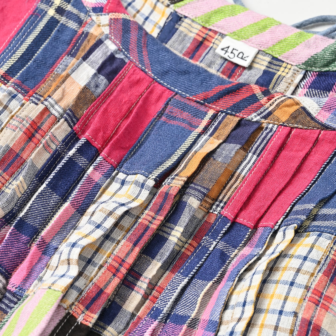 Indian Linen Patchwork Dress Blue Patchwork Detail