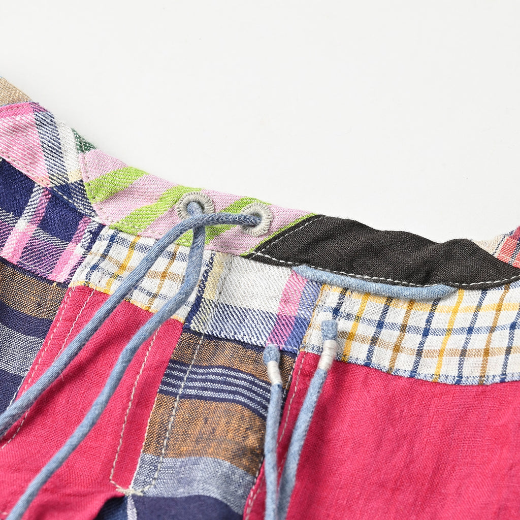 Indian Linen Patchwork Dress Blue Patchwork Detail